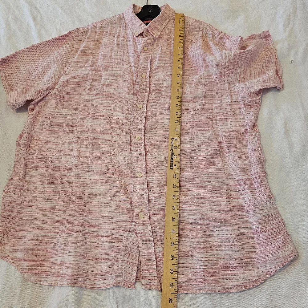 Banana Republic Mens XL Camden Fit Linen Short Sleeve Shirt Pink White Summer